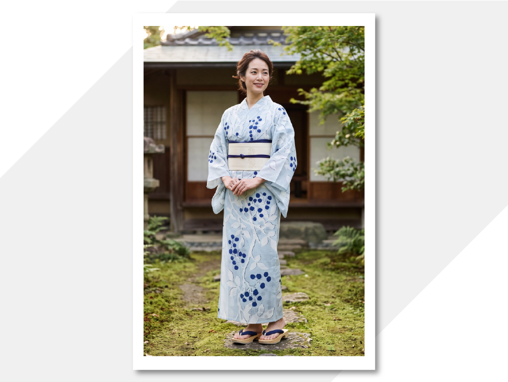 芸艸堂(うんそうどう) 綿 浴衣(ゆかた) 竹久夢二 木の実 灰色×青