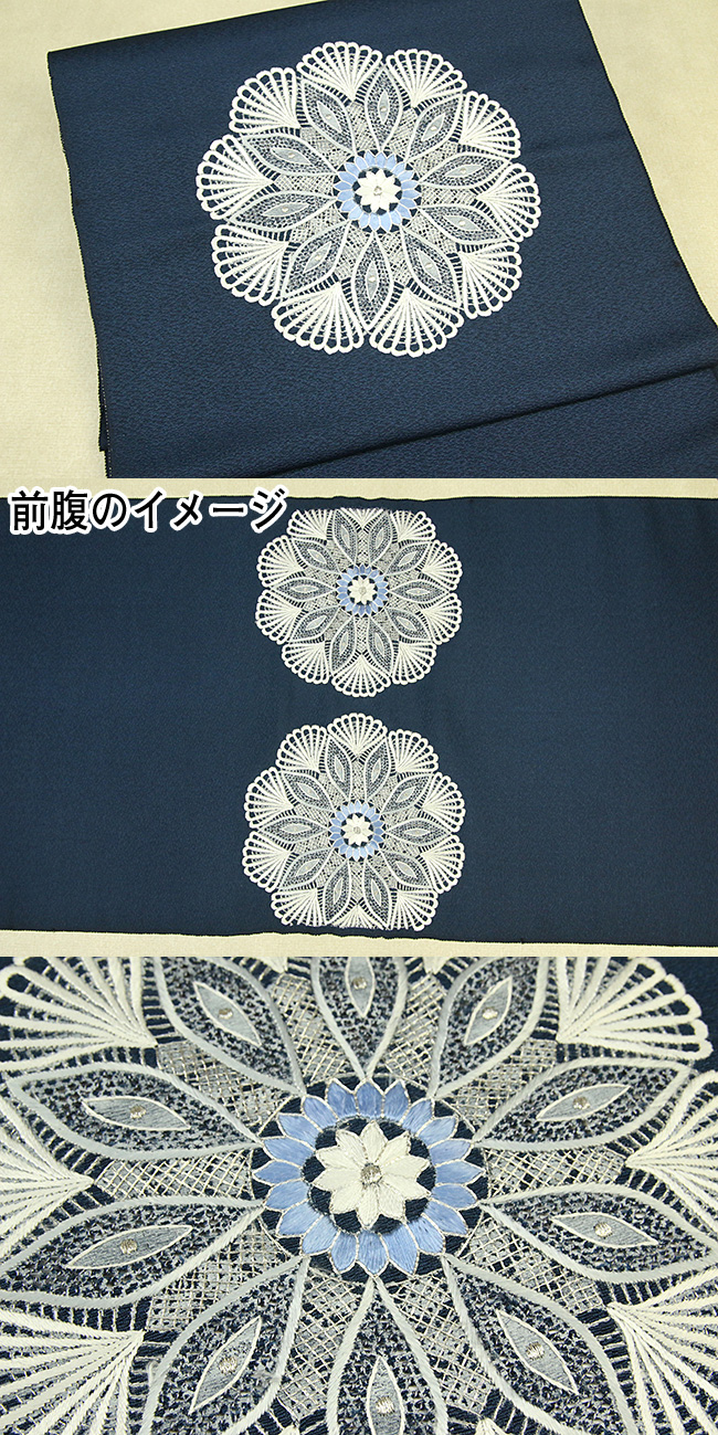 総手刺繍 刺繍九寸名古屋帯 華紋 絹 黒