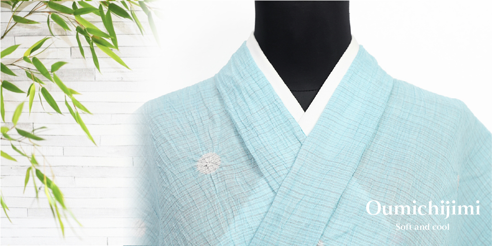 本麻 夏着物 近江ちぢみ 楊柳 絞り 薄青緑