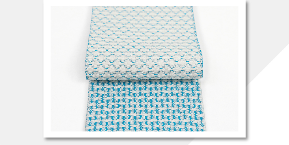 米沢織 近賢織物 半幅帯 北斗七星 白×青