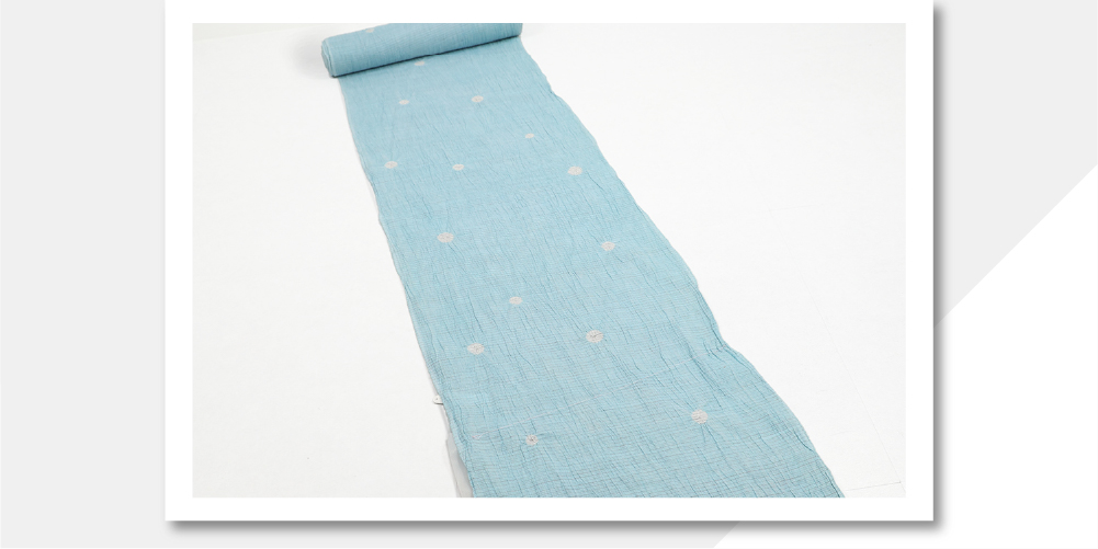 本麻 夏着物 近江ちぢみ 楊柳 絞り 薄青緑