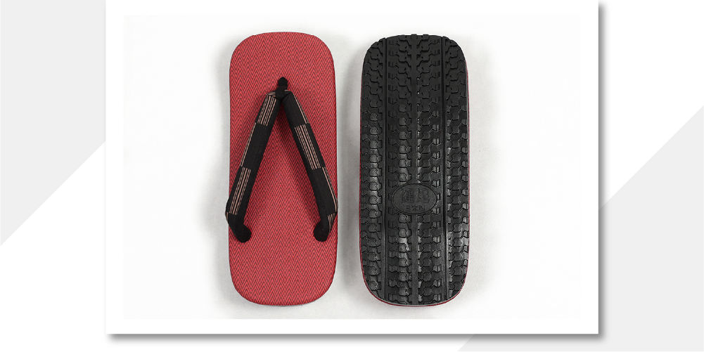 ラジアル草履 雪駄 男性用 赤ジグザグ×縞市松 黒 LLサイズ