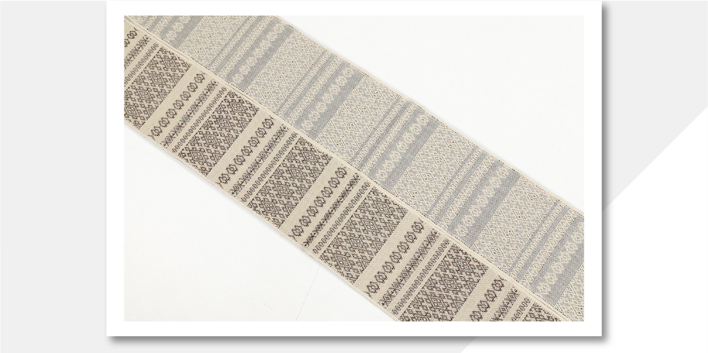 米沢織 近賢織物 半幅帯 シャンヴル 麻帯 刺し子 ベージュ×茶