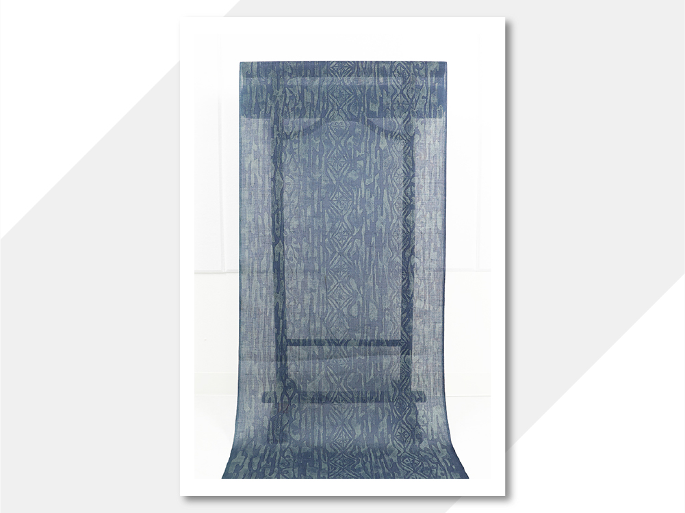 本麻 夏着物 丹後 ろうけつ染め 蔦 広幅 青